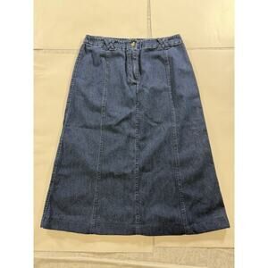 Women’s Vintage 100% Cotton Size 8 Petite White Stag Blue Denim Skirt